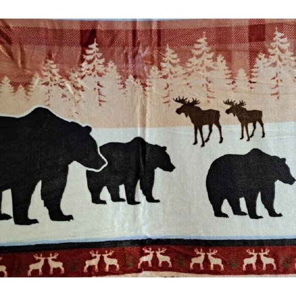 New Burgundy Red Lodge Plush Fleece Throw Gift Blanket Sherpa Bear Moose Outdoor - Picture 3 of 5